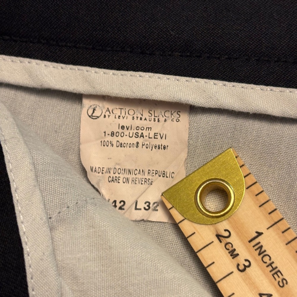 Levi Strauss Action Slacks Mens 42x32 Black Vintage Straight Leg Trousers - Picture 9 of 11